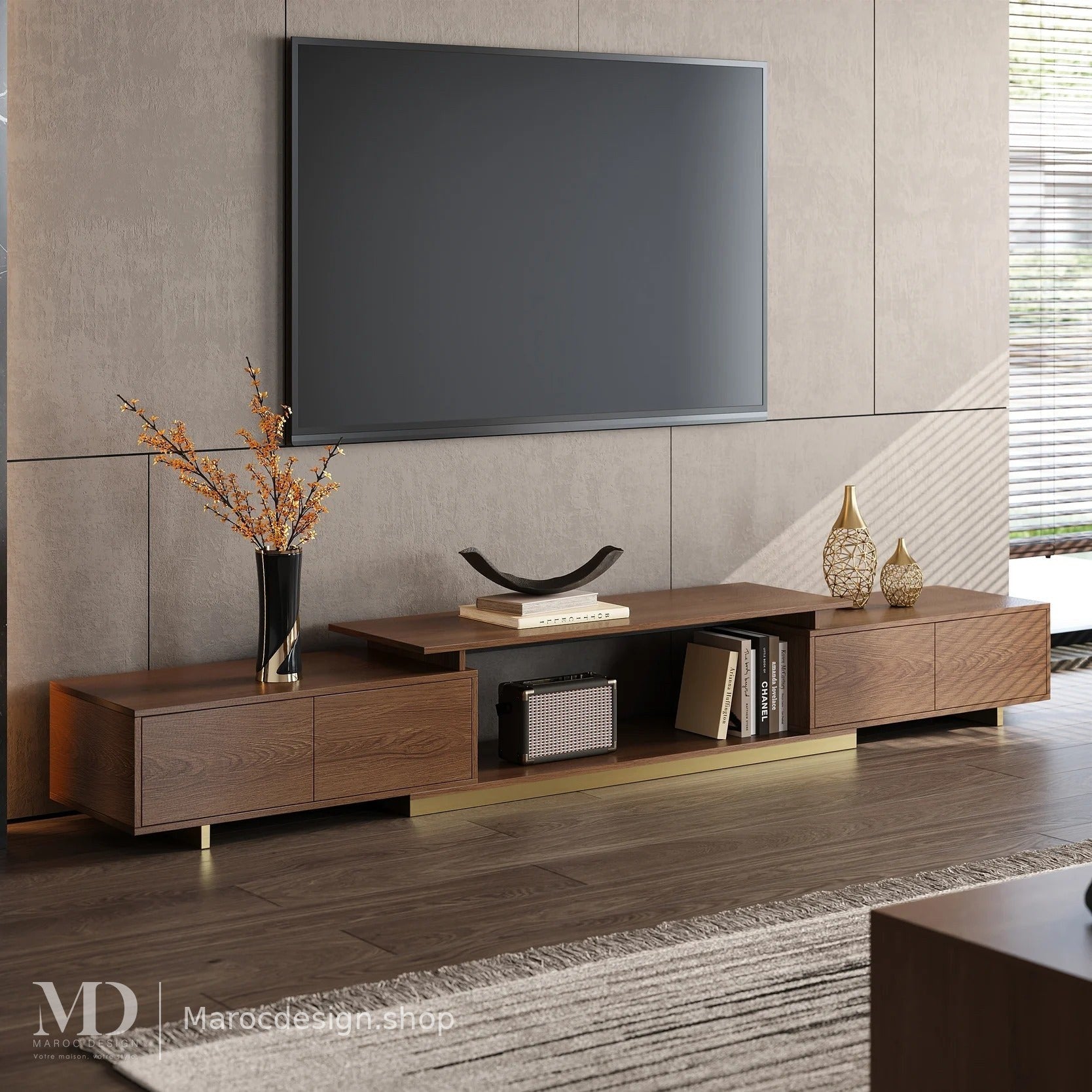 Meuble TV LINEA chêne, ambiance haut de gamme – Maroc Design