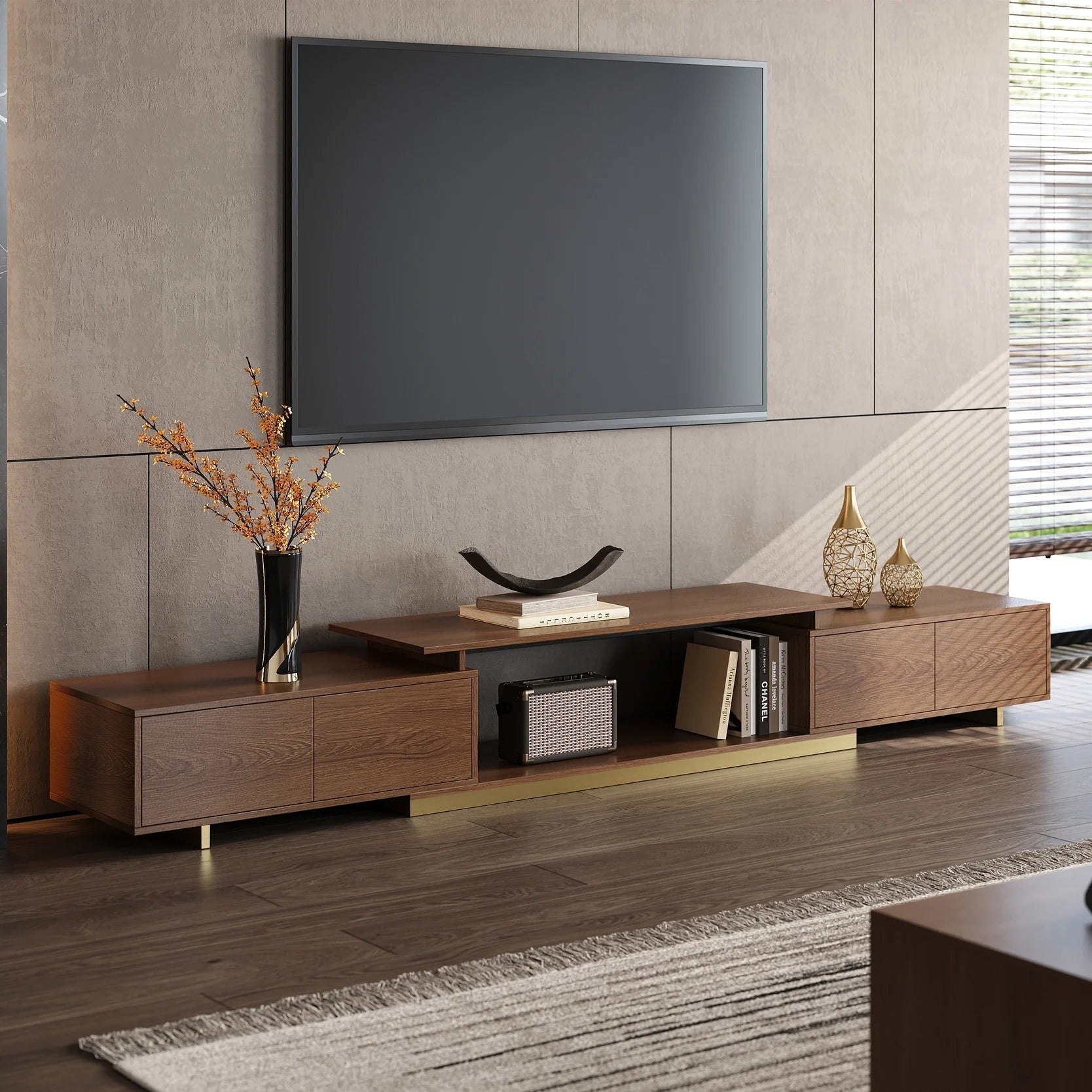 Meuble TV LINEA chêne, ambiance haut de gamme – Maroc Design