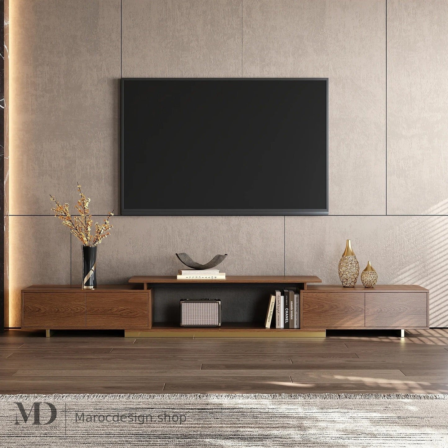 Meuble TV LINEA chêne, lignes horizontales – Maroc Design