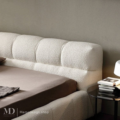 Tête de lit arrondie capitonnée en bouclette écru à coussins moelleux – Maroc Design