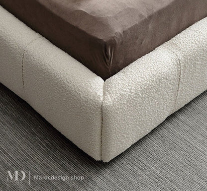 Angle de la base du lit en bouclette écru au tufting horizontal – Maroc Design