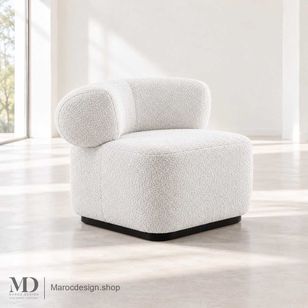 Chaise Longue LUNA — Dossier Arrondi, Velours ou Bouclette | Maroc Design Bouclette / Blanc — Maroc Design