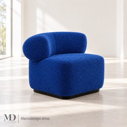 Chaise Longue LUNA — Dossier Arrondi, Velours ou Bouclette | Maroc Design Bouclette / Bleu — Maroc Design