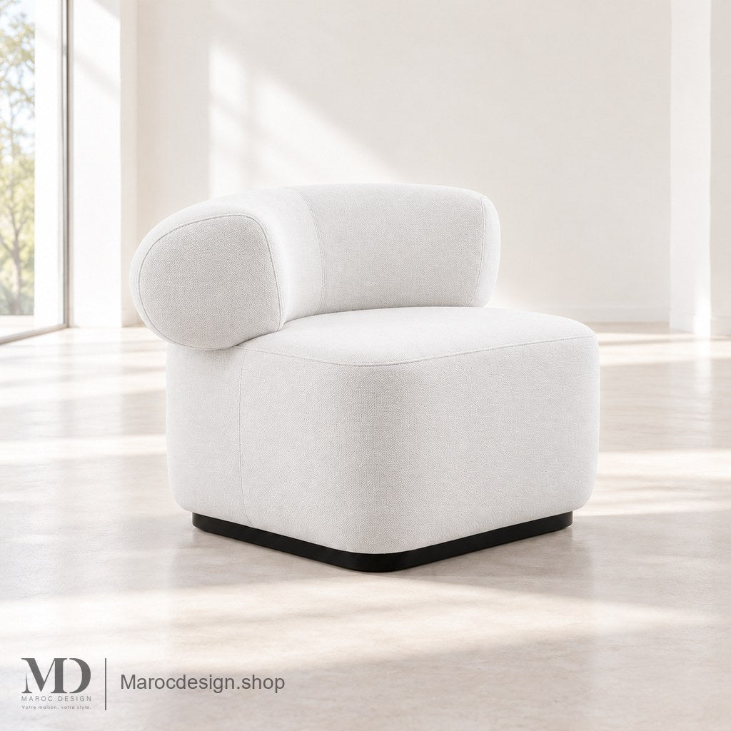 Chaise Longue LUNA — Dossier Arrondi, Velours ou Bouclette | Maroc Design Toile / Blanc — Maroc Design