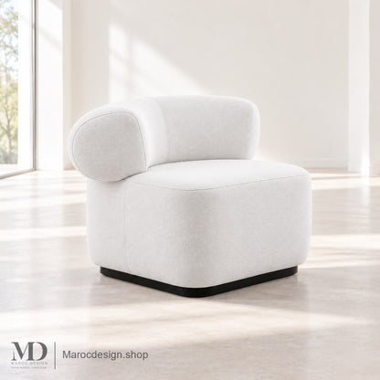 Chaise Longue LUNA — Dossier Arrondi, Velours ou Bouclette | Maroc Design Toile / Blanc — Maroc Design