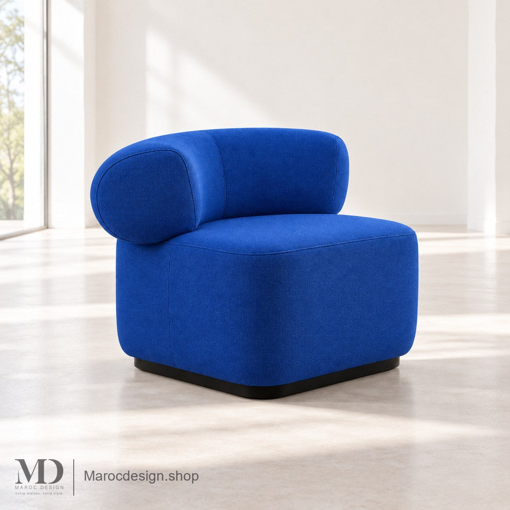 Chaise Longue LUNA — Dossier Arrondi, Velours ou Bouclette | Maroc Design Toile / Bleu — Maroc Design