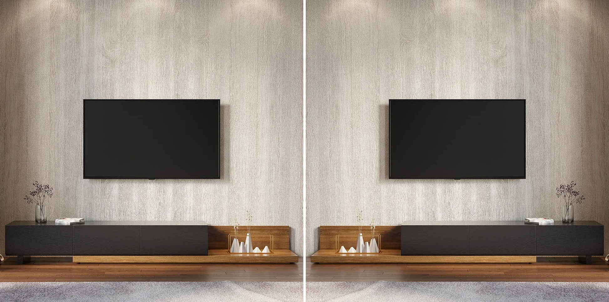 Meuble TV en bois MDF, détail matière – Maroc Design