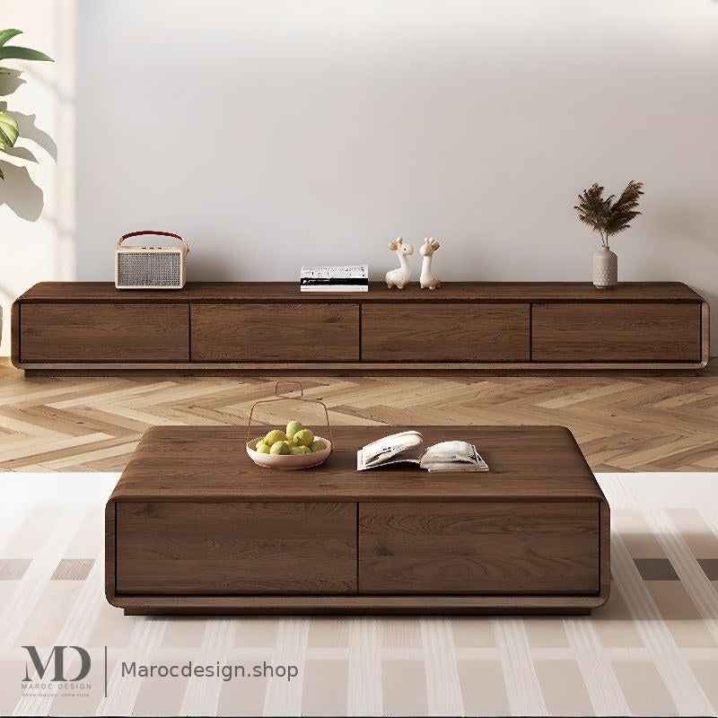 Ensemble meuble TV et table basse NORDI noyer – salon, Maroc Design Casablanca