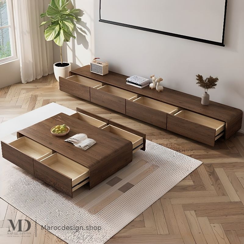 Ensemble NORDI noyer, table basse coordonnée – Maroc Design