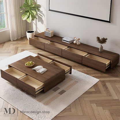 Ensemble NORDI noyer, table basse coordonnée – Maroc Design