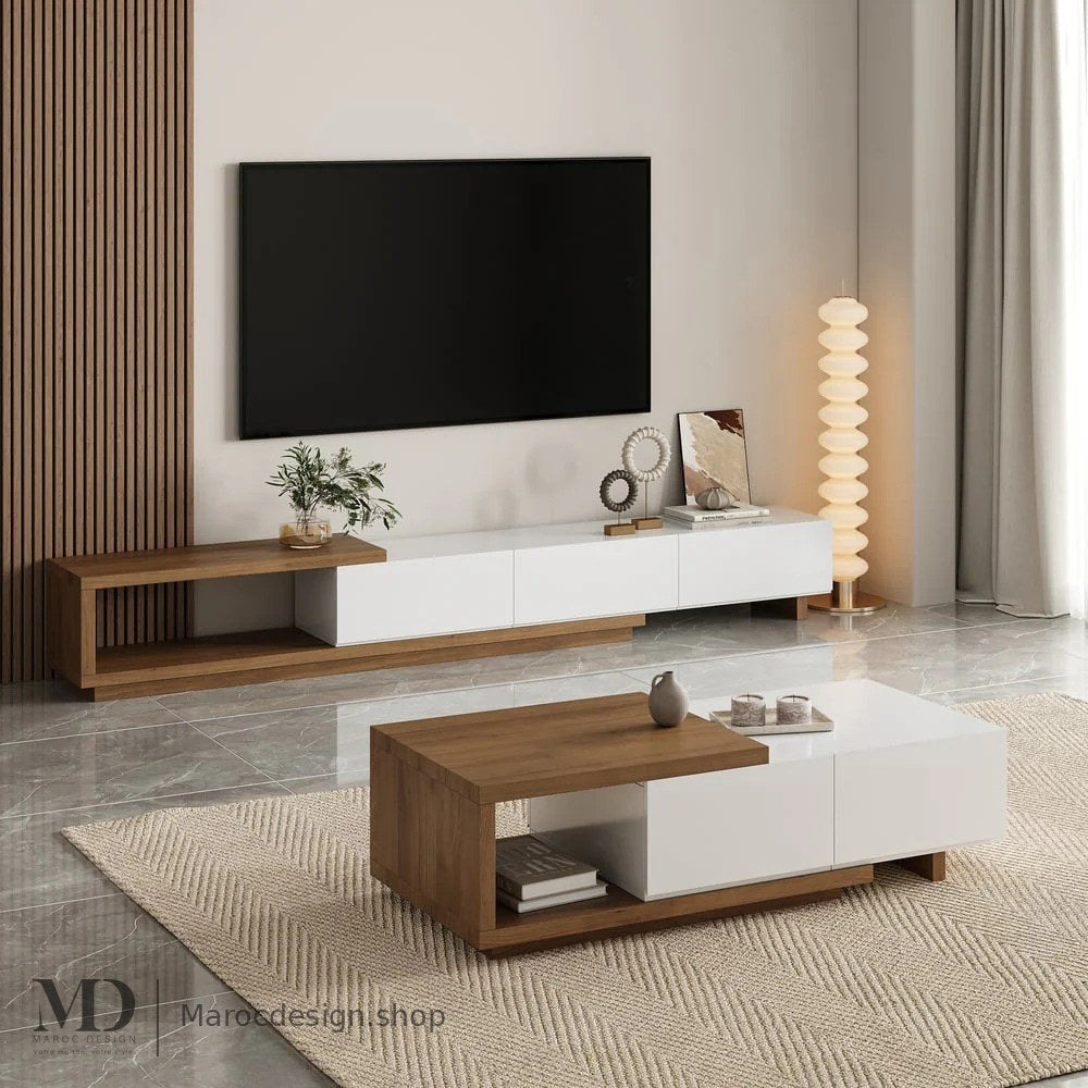 Meuble TV NOVA blanc télescopique – salon design, Maroc Design Casablanca