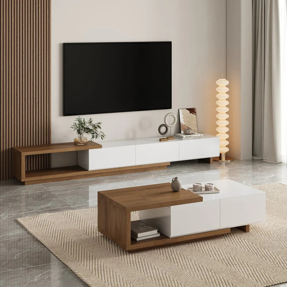 Meuble TV NOVA blanc télescopique – salon design, Maroc Design Casablanca
