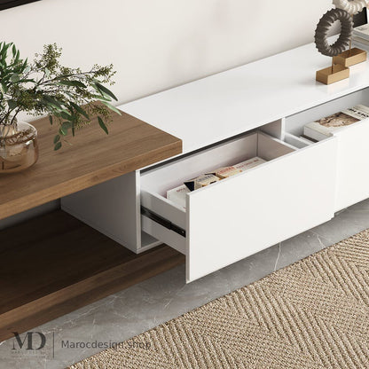 Meuble TV NOVA blanc, vue d'ensemble salon – Maroc Design