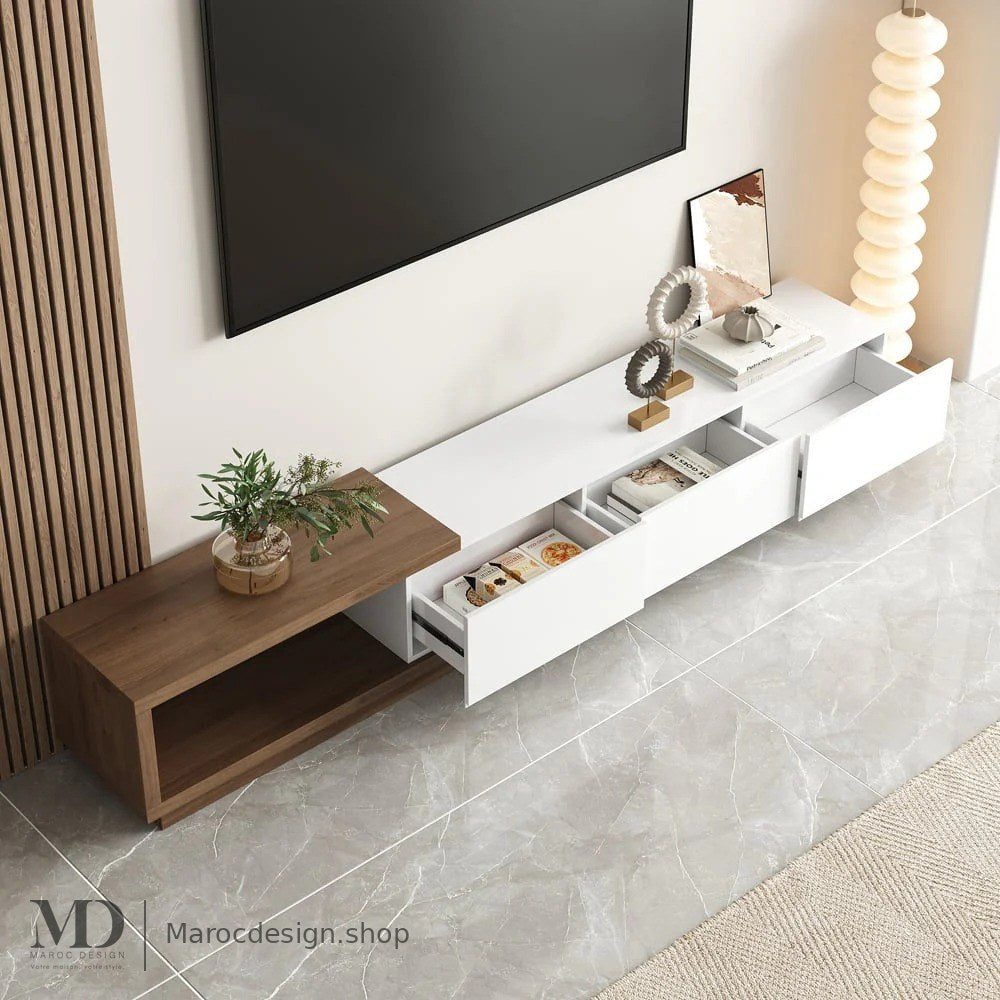 Meuble TV NOVA blanc, détail finition – Maroc Design