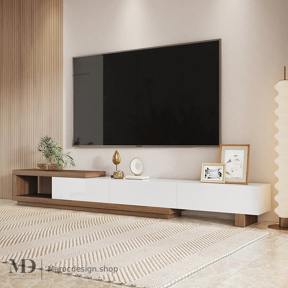 Meuble TV NOVA blanc, vue latérale – Maroc Design