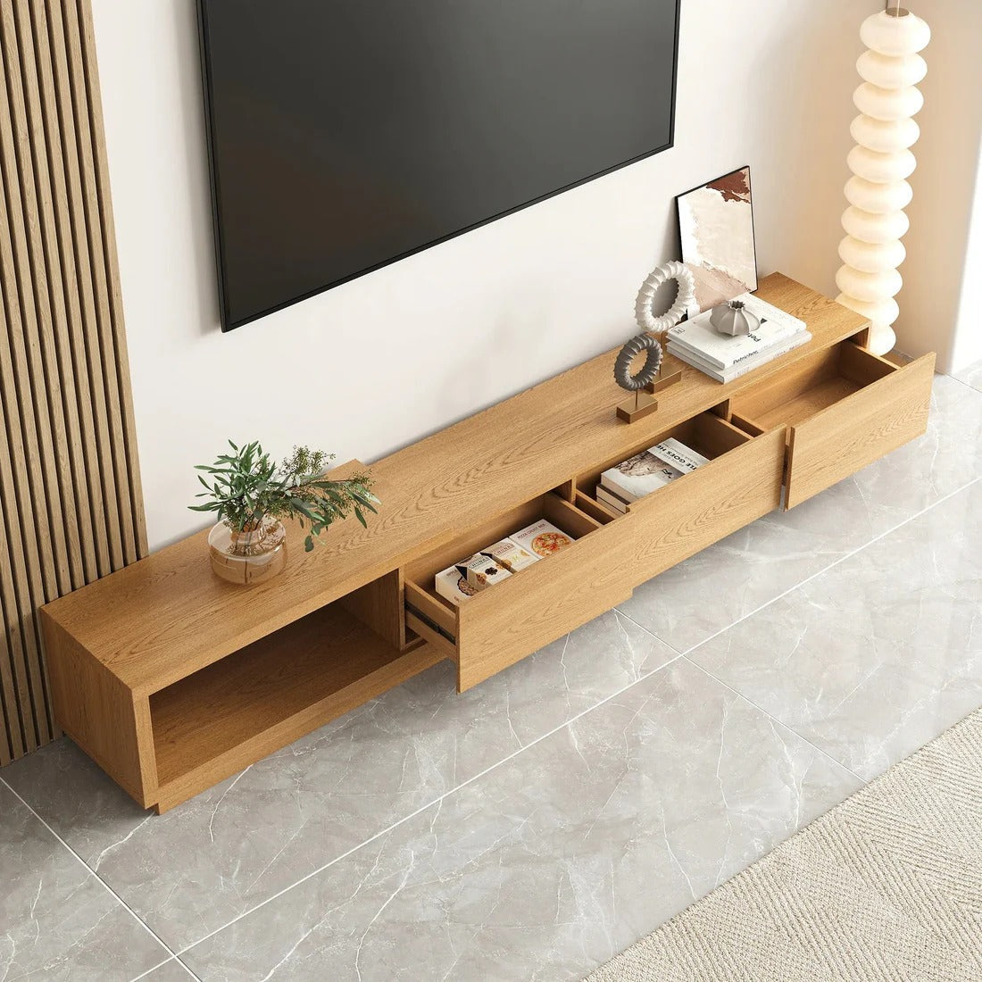Meuble TV NOVA chêne, 3 tiroirs de rangement – Maroc Design