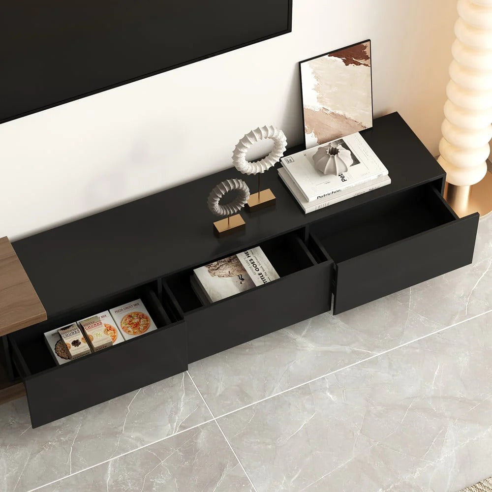 Meuble TV NOVA noir, 3 tiroirs de rangement – Maroc Design