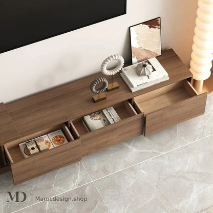 Meuble TV NOVA noyer, lignes épurées – Maroc Design