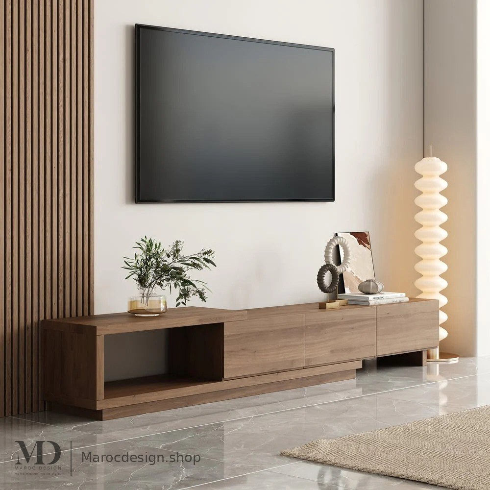 Meuble TV NOVA noyer, vue d'ensemble salon – Maroc Design