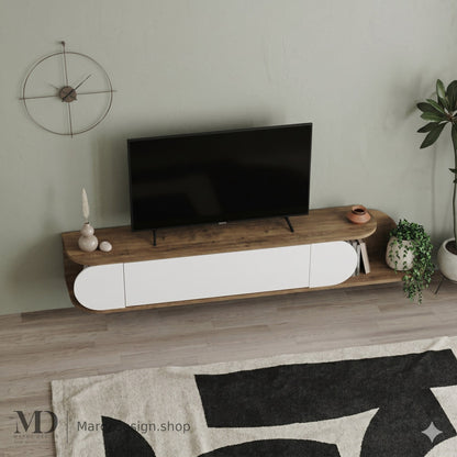 Meuble TV SPARK mural suspendu bois et blanc – salon, Maroc Design Casablanca