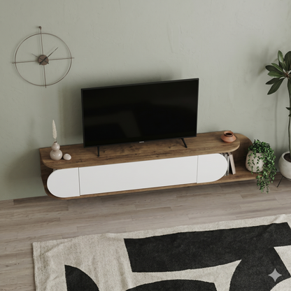Meuble TV SPARK mural suspendu bois et blanc – salon, Maroc Design Casablanca