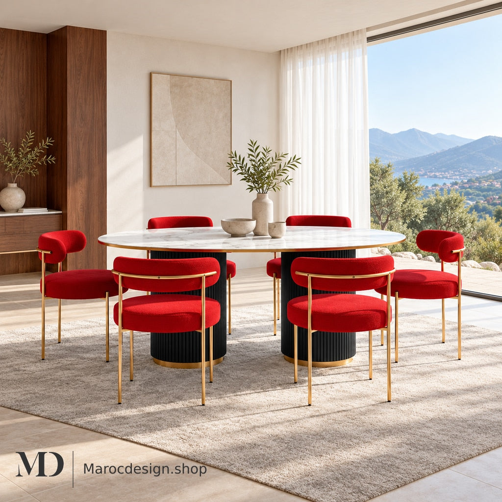 CARTIER – Table à Manger 6 Places Collection PRESTIGIA — mise en scène lumineuse, Maroc Design