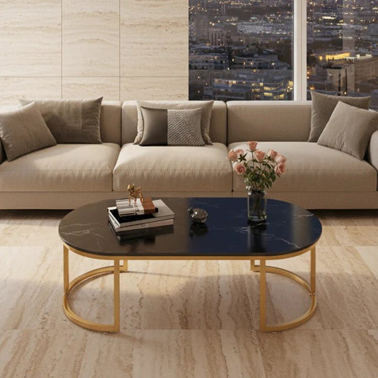 Table basse ronde SUNY MDF effet marbre pieds métal — Maroc Design