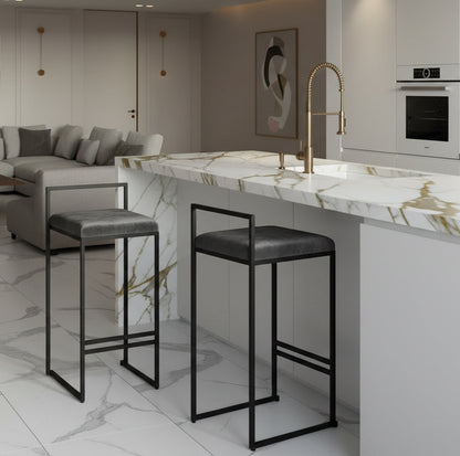 Tabouret de bar GIRONA en velours et métal noir — Maroc Design