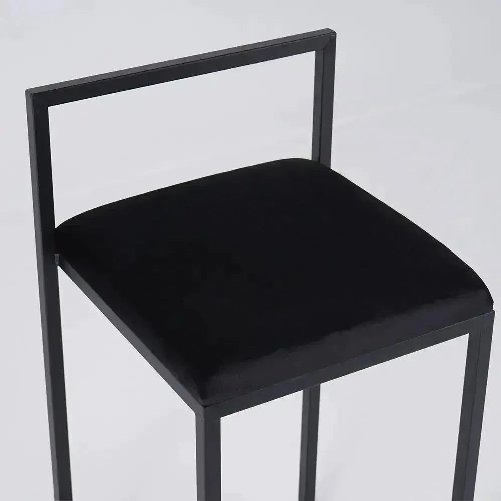 Girona - Tabouret de bar moderne en velours-Tabouret, Comptoir, Bar, Café, Réstaurant, Chaise, Table à Manger,-Maroc Design-Métal Noir-Noir-Maroc Design