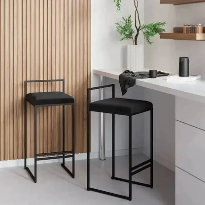 Girona - Tabouret de bar moderne en velours-Tabouret, Comptoir, Bar, Café, Réstaurant, Chaise, Table à Manger,-Maroc Design-Métal Noir-Noir-Maroc Design