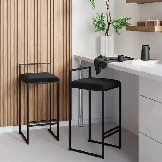 Girona - Tabouret de bar moderne en velours-Tabouret, Comptoir, Bar, Café, Réstaurant, Chaise, Table à Manger,-Maroc Design-Métal Noir-Noir-Maroc Design